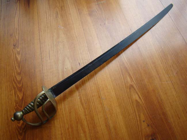 An 18th century English Grenadiers' Basket Hilted Hanger made by Samuel Harvey circa 1750-1768 with engraved heart shaped guard inscribed "M CHESHIRE" and having the Regimental markings 7 and 61. — image 2